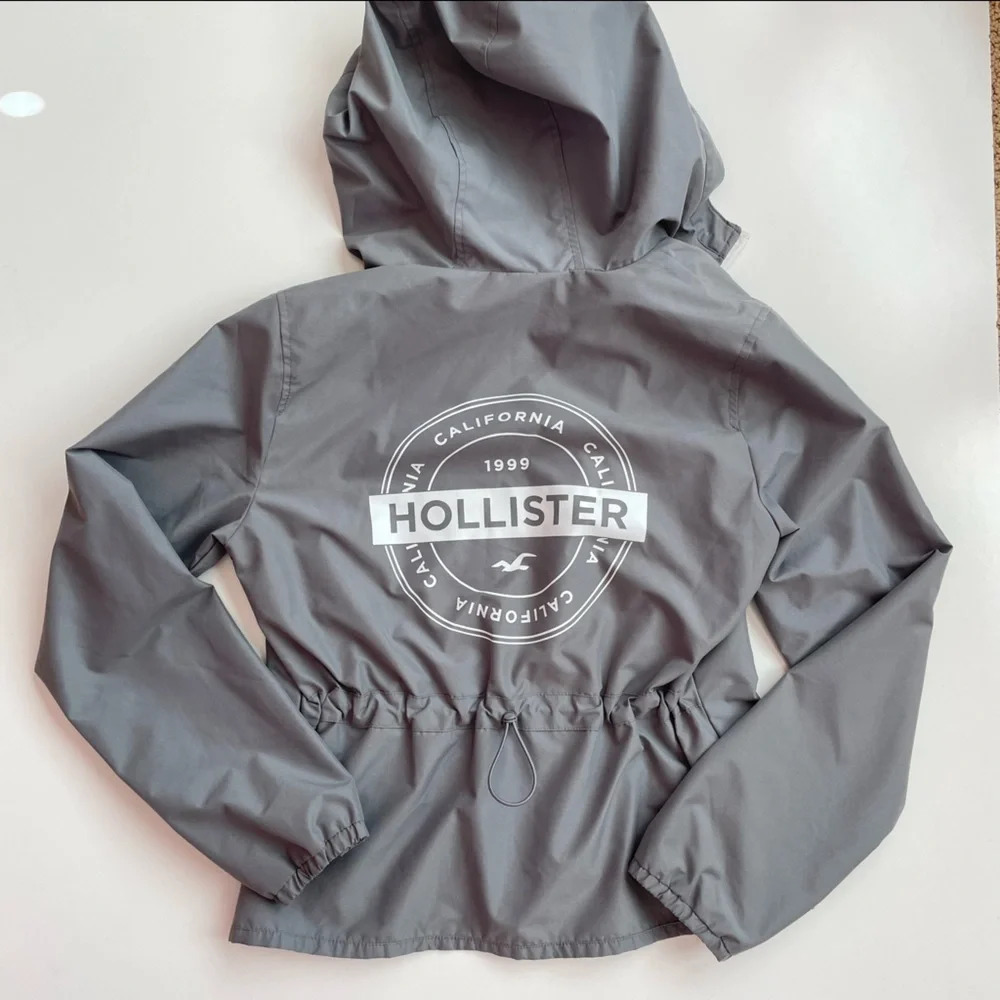 HOLLISTER Hooded Windbreaker Jacket Gray & White Size Small - Picture 8 of 10